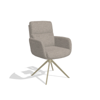 Dining Chair with Armrests Toby 6718 in Ascot Toffee fabric (grey), champagne swivel base, angled view