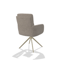Dining Chair with Armrests Toby 6718 in Ascot Toffee fabric (grey), champagne swivel base, back angled view