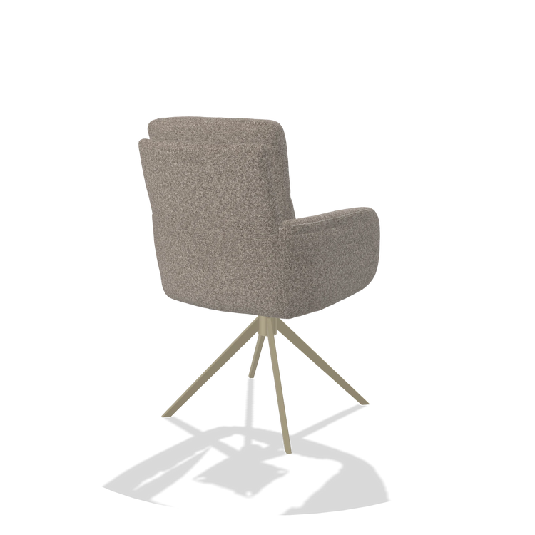 Dining Chair with Armrests Toby 6718 in Ascot Toffee fabric (grey), champagne swivel base, back angled view