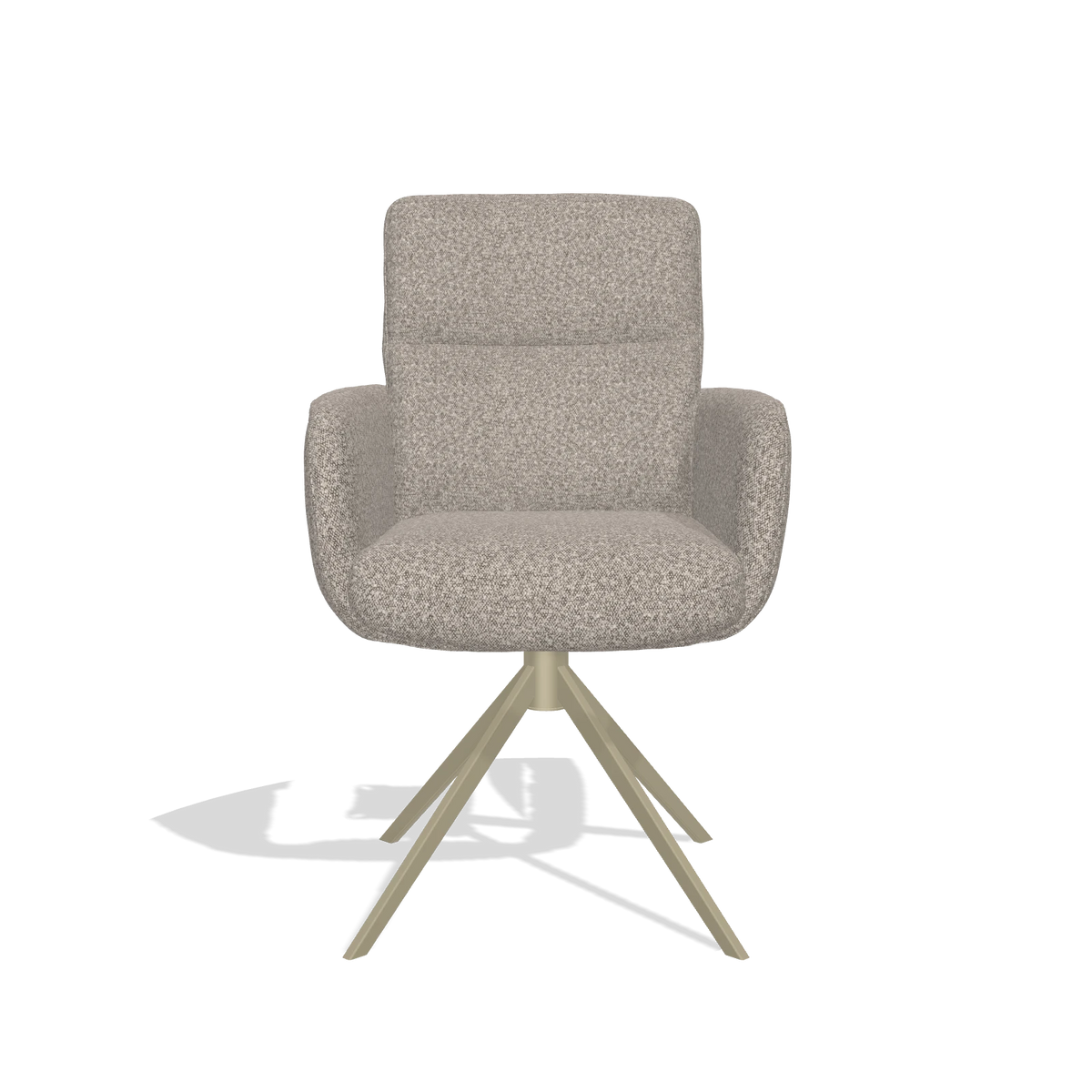 Dining Chair with Armrests Toby 6718 in Ascot Toffee fabric (grey), champagne swivel base, front view