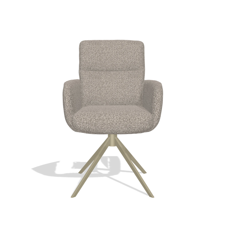 Dining Chair with Armrests Toby 6718 in Ascot Toffee fabric (grey), champagne swivel base, front view