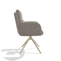 Dining Chair with Armrests Toby 6718 in Ascot Toffee fabric (grey), champagne swivel base, side view