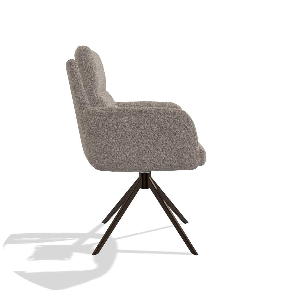 Dining Chair with Armrests Toby 6718 in Ascot Toffee fabric (grey), espresso swivel base, side view