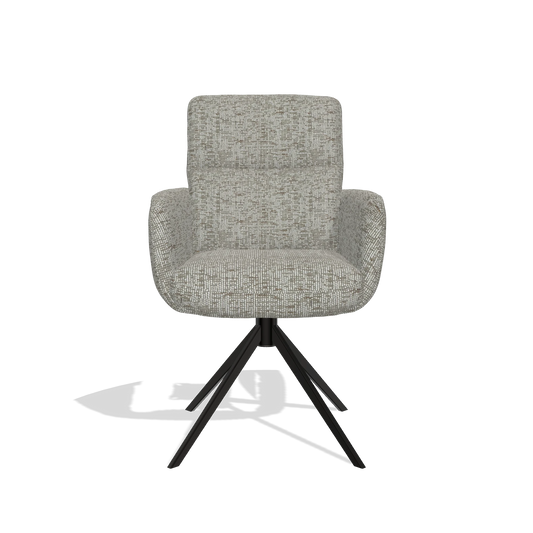 Dining Chair with Armrests Toby 6718 in Be Fine 120 fabric (grey), black swivel base, front view