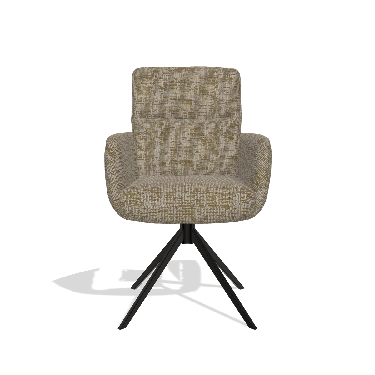 Sedia da pranzo con braccioli Toby 6718 in tessuto Be Fine 25 (tortora), base girevole in nero, vista frontale