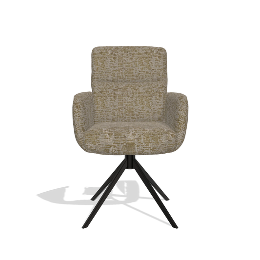 Dining Chair with Armrests Toby 6718 in Be Fine 25 fabric (taupe), black swivel base, front view