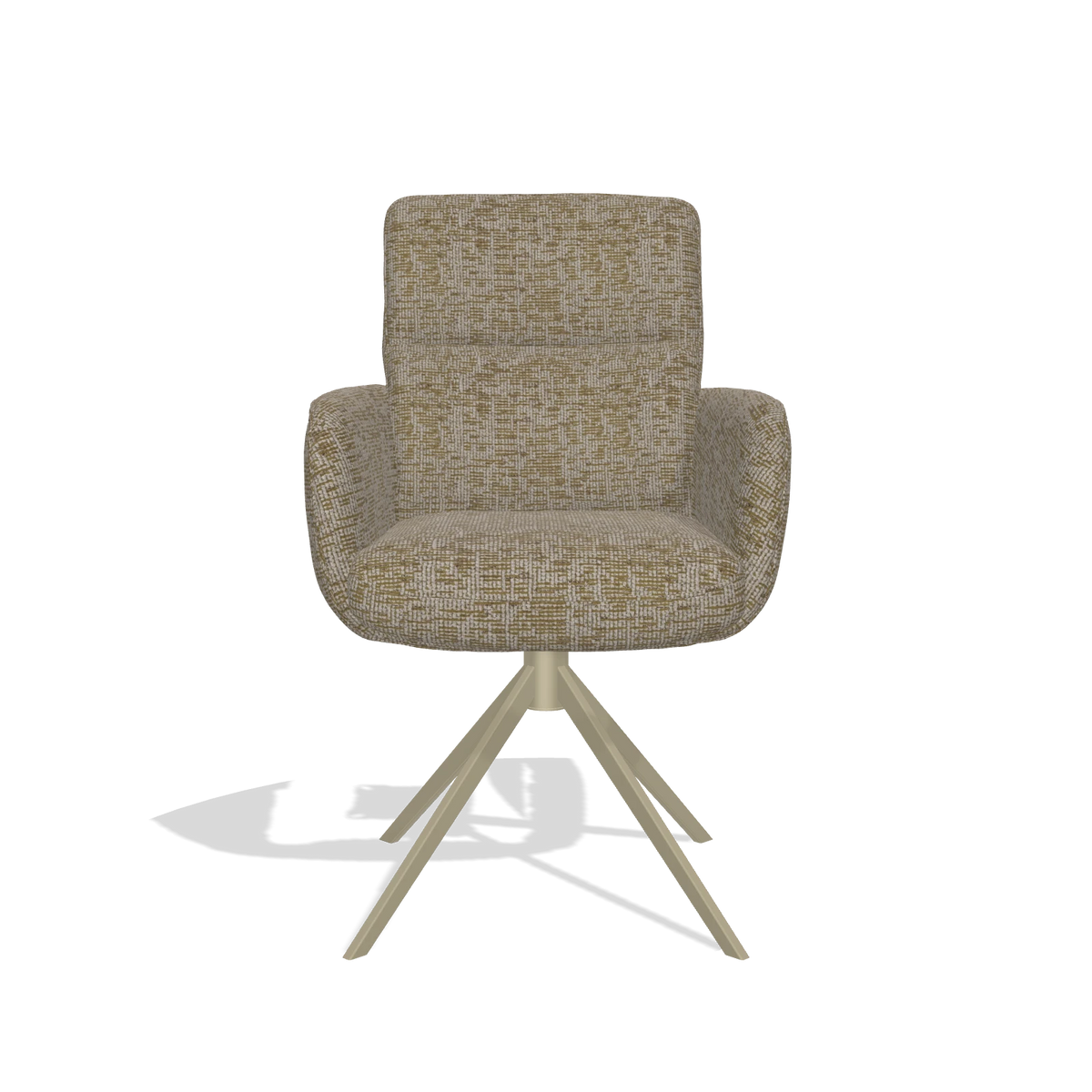 Sedia da pranzo con braccioli Toby 6718 in tessuto Be Fine 25 (tortora), base girevole in champagne, vista frontale