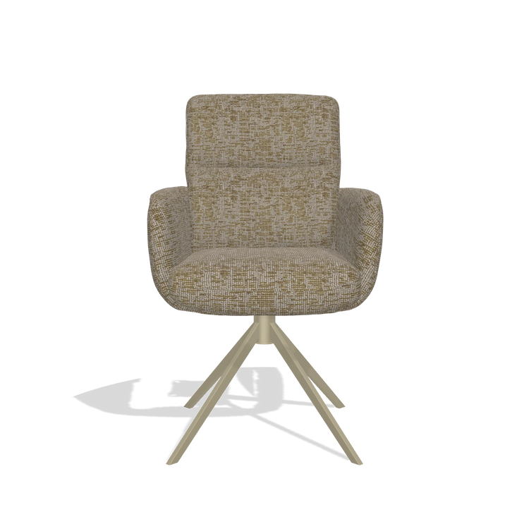 Sedia da pranzo con braccioli Toby 6718 in tessuto Be Fine 25 (tortora), base girevole in champagne, vista frontale