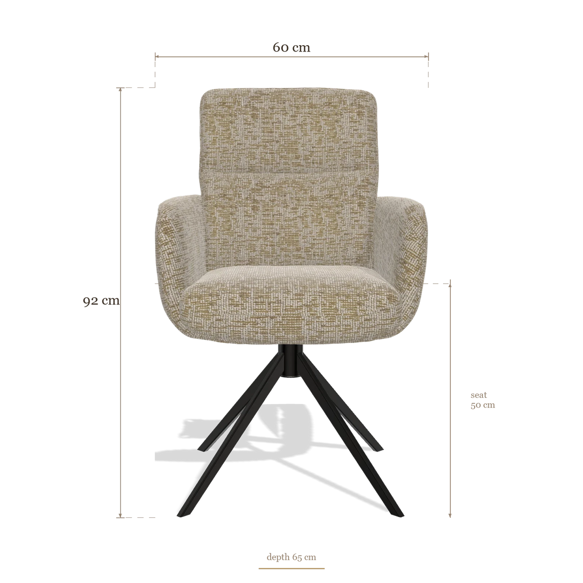 Sedia da pranzo con braccioli Toby 6718, dimensioni 60 x 65 x 92 cm