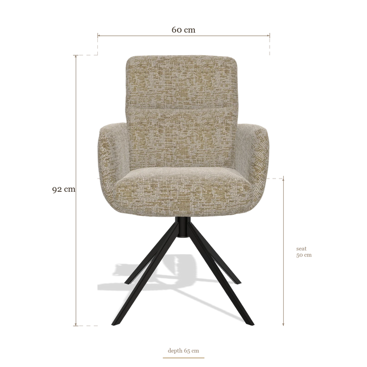 Sedia da pranzo con braccioli Toby 6718, dimensioni 60 x 65 x 92 cm