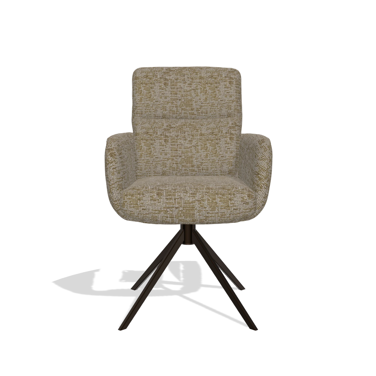 Sedia da pranzo con braccioli Toby 6718 in tessuto Be Fine 25 (tortora), base girevole in espresso, vista frontale