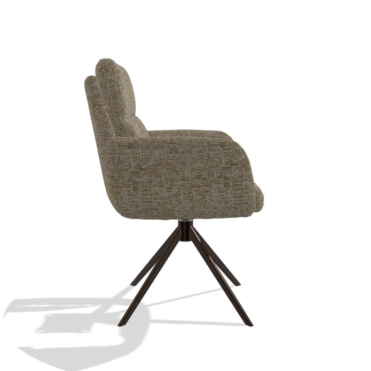 Sedia da pranzo con braccioli Toby 6718 in tessuto Be Fine 25 (tortora), base girevole in espresso, vista laterale