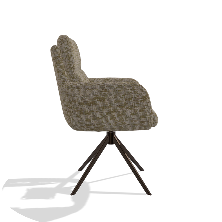 Sedia da pranzo con braccioli Toby 6718 in tessuto Be Fine 25 (tortora), base girevole in espresso, vista laterale