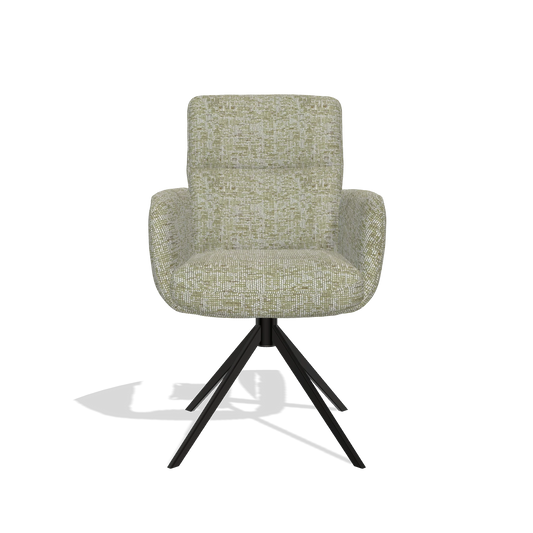 Dining Chair with Armrests Toby 6718 in Be Fine 429 fabric (sage), black swivel base, front view