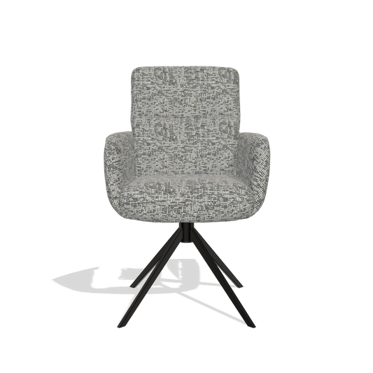Dining Chair with Armrests Toby 6718 in Be Fine 45 fabric (taupe), black swivel base, front view