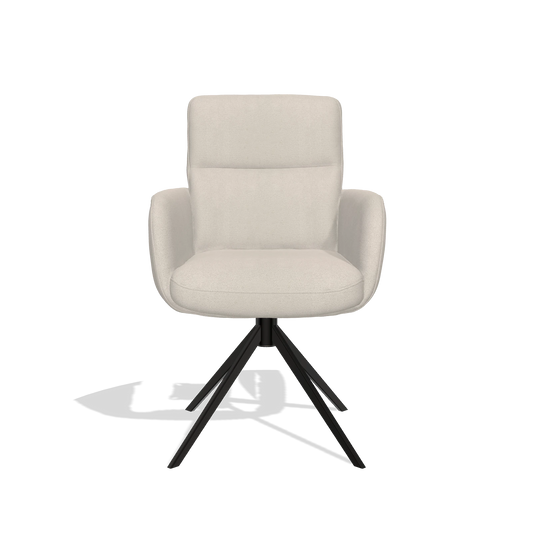 Dining Chair with Armrests Toby 6718 in Boogie 02 fabric (light grey), black swivel base, front view