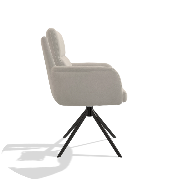 Sedia da pranzo con braccioli Toby 6718 in tessuto Boogie 02 (grigio chiaro), base girevole in nero, vista laterale