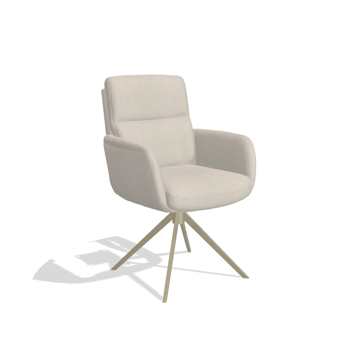 Sedia da pranzo con braccioli Toby 6718 in tessuto Boogie 02 (grigio chiaro), base girevole in champagne, vista angolata