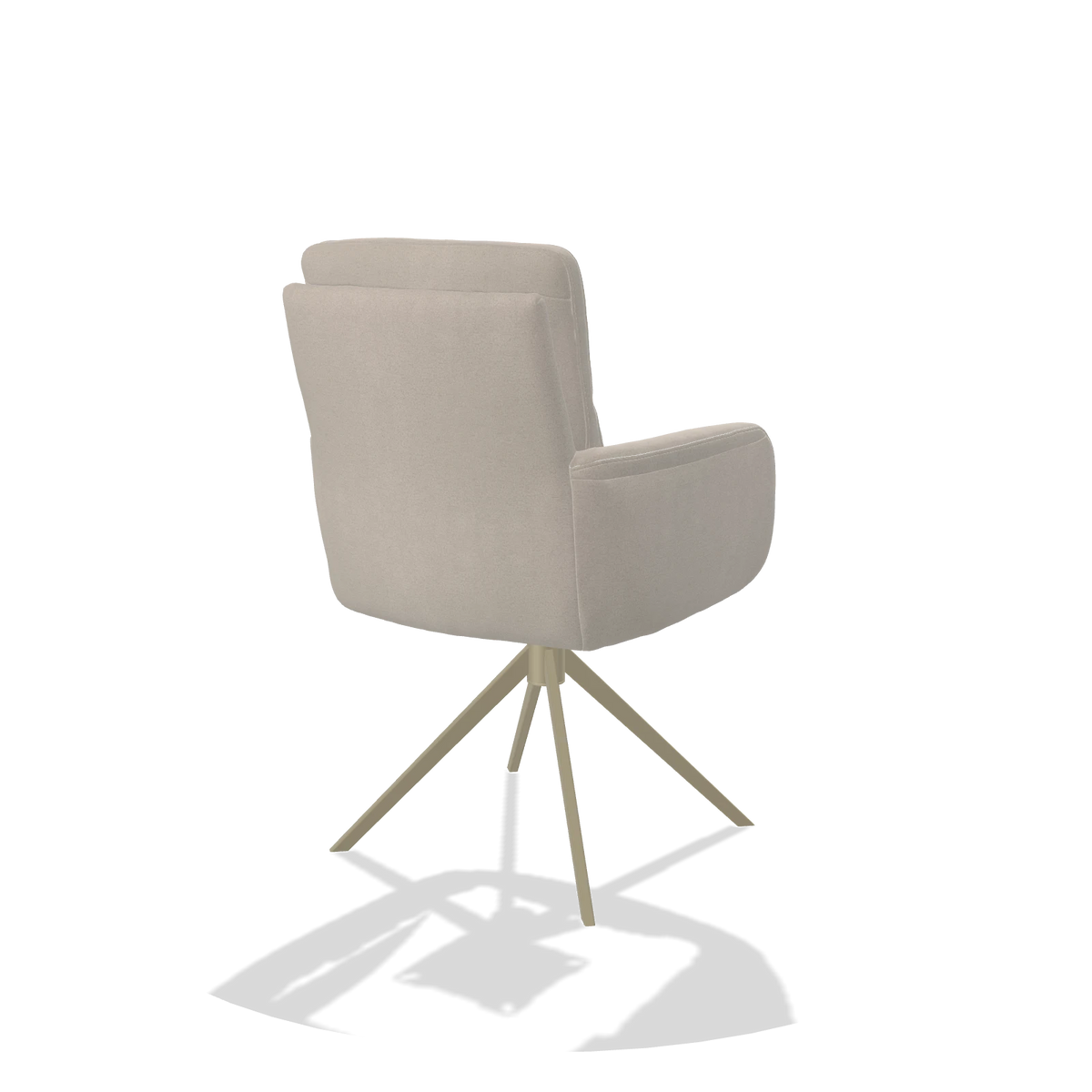 Sedia da pranzo con braccioli Toby 6718 in tessuto Boogie 02 (grigio chiaro), base girevole in champagne, vista posteriore angolata