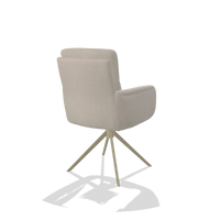 Sedia da pranzo con braccioli Toby 6718 in tessuto Boogie 02 (grigio chiaro), base girevole in champagne, vista posteriore angolata