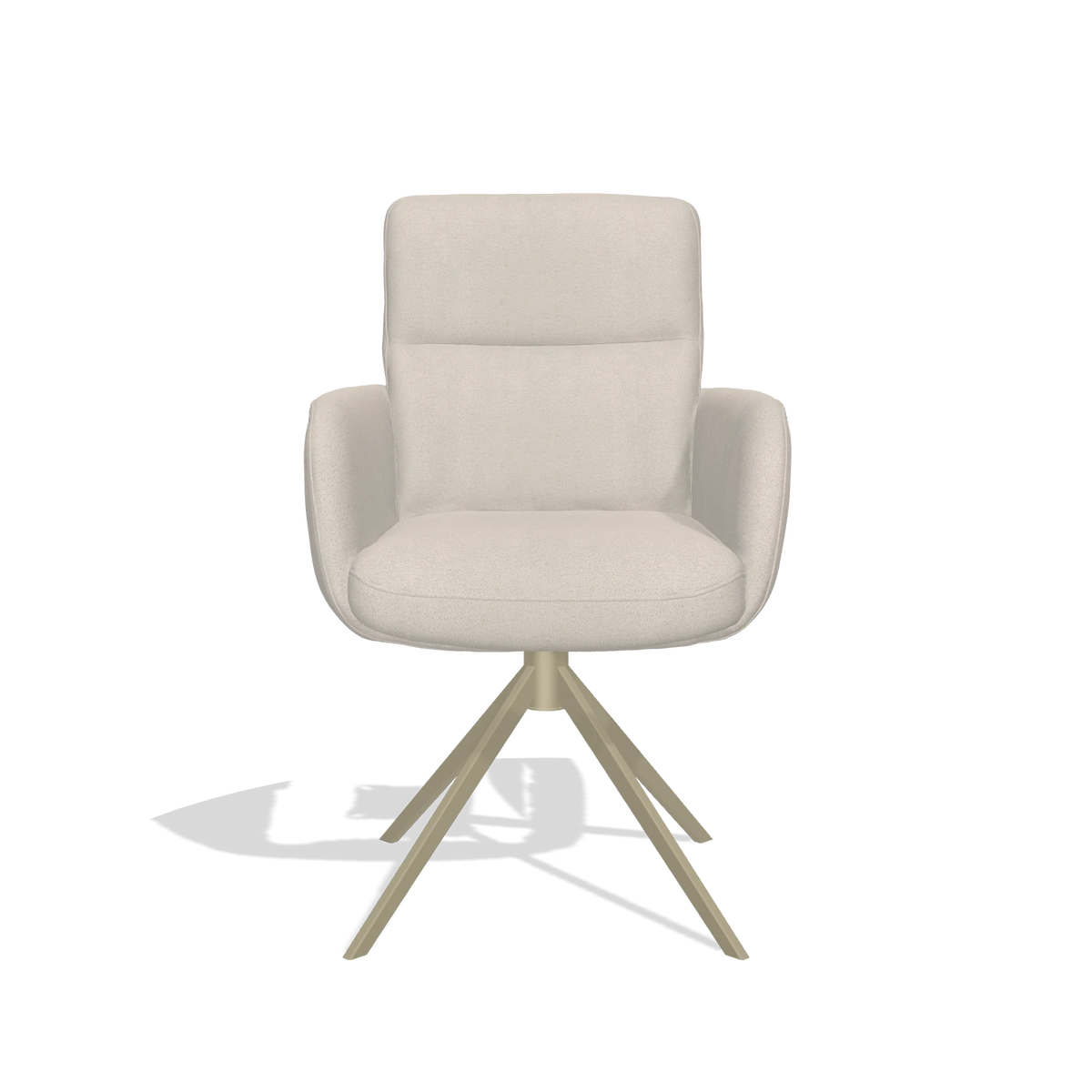 Sedia da pranzo con braccioli Toby 6718 in tessuto Boogie 02 (grigio chiaro), base girevole in champagne, vista frontale