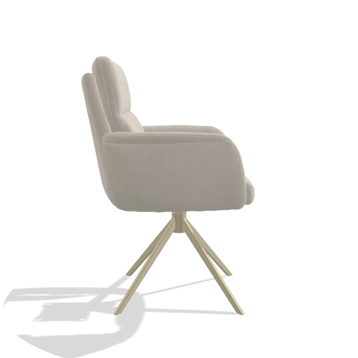 Sedia da pranzo con braccioli Toby 6718 in tessuto Boogie 02 (grigio chiaro), base girevole in champagne, vista laterale