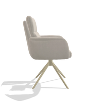 Sedia da pranzo con braccioli Toby 6718 in tessuto Boogie 02 (grigio chiaro), base girevole in champagne, vista laterale