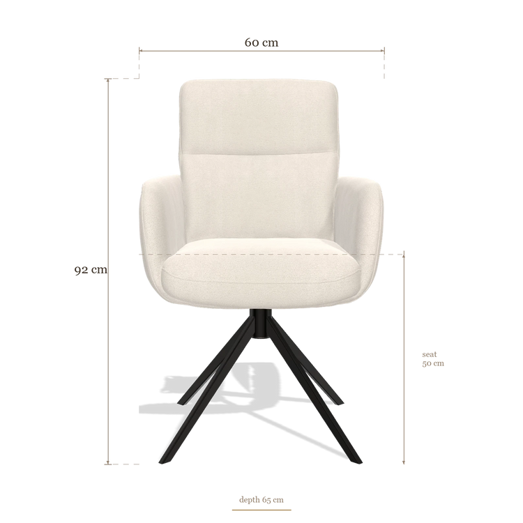 Sedia da pranzo con braccioli Toby 6718, dimensioni 60 x 65 x 92 cm