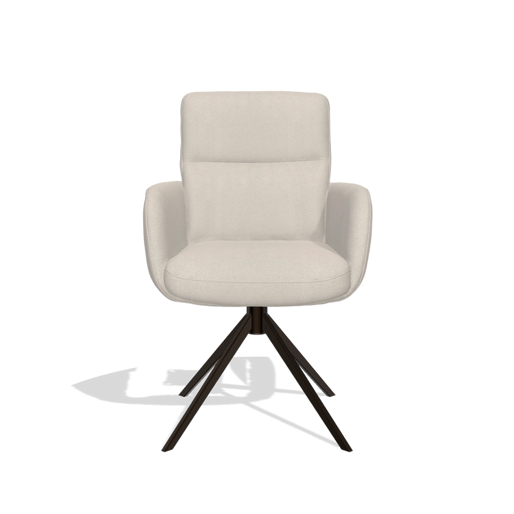 Sedia da pranzo con braccioli Toby 6718 in tessuto Boogie 02 (grigio chiaro), base girevole in espresso, vista frontale