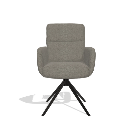 Dining Chair with Armrests Toby 6718 in Boogie 12 fabric (dark grey), black swivel base, front view