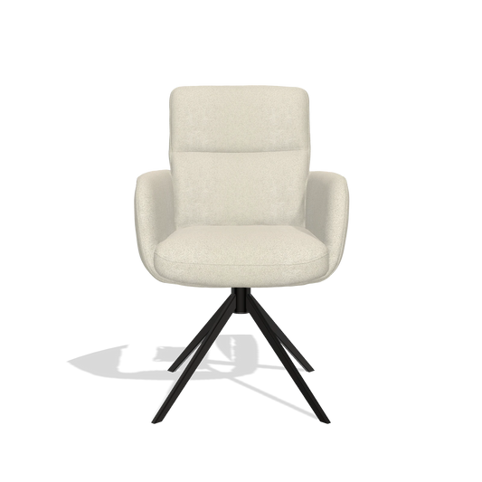 Dining Chair with Armrests Toby 6718 in Boogie 84 fabric (light grey), black swivel base, front view