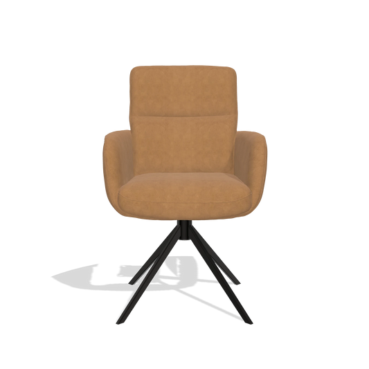 Silla de comedor con reposabrazos Toby 6718 en tela Bull 09 (caramelo), base giratoria en negro, vista frontal