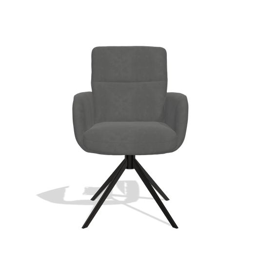 Esszimmerstuhl mit Armlehnen Toby 6718 in Stoff Bull 67 (Dunkelgrau), Drehfuß in Schwarz, Vorderansicht