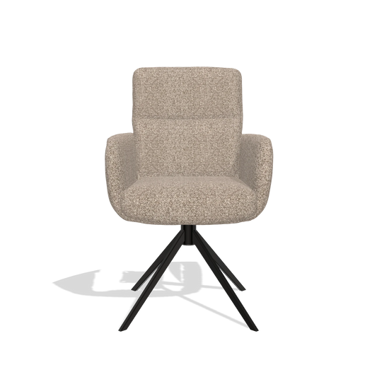 Silla de comedor con reposabrazos Toby 6718 en tela Cayenne 15 (topo), base giratoria en negro, vista frontal