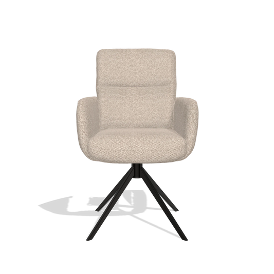 Silla de comedor con reposabrazos Toby 6718 en tela Cayenne 196 (rosa palo), base giratoria en negro, vista frontal