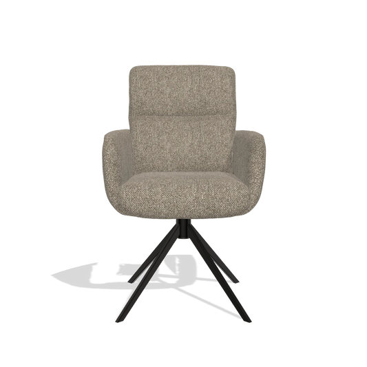 Silla de comedor con reposabrazos Toby 6718 en tela Cayenne 55 (topo), base giratoria en negro, vista frontal