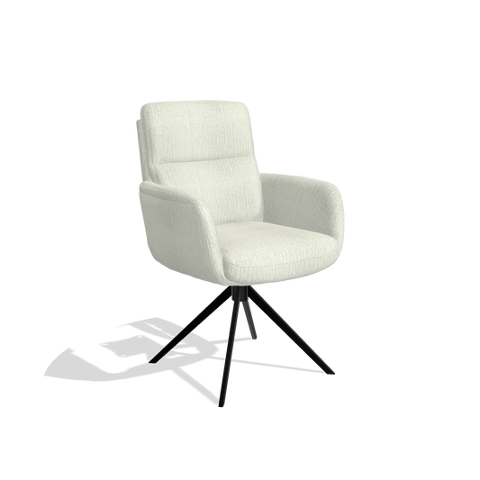 Silla de comedor con reposabrazos Toby 6718 en tela Energy 101 (gris claro), base giratoria en negro, vista en ángulo