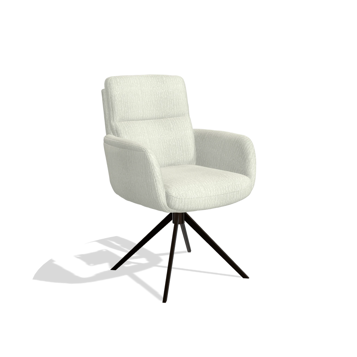 Dining Chair with Armrests Toby 6718 in Energy 101 fabric (light grey), espresso swivel base, angled view