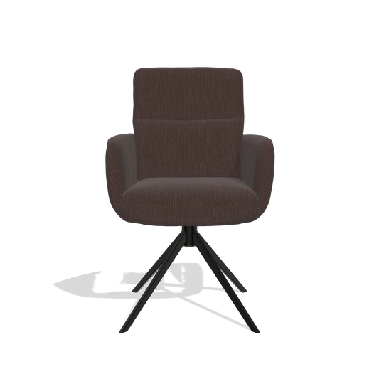 Silla de comedor con reposabrazos Toby 6718 en tela Energy 34 (chocolate), base giratoria en negro, vista frontal