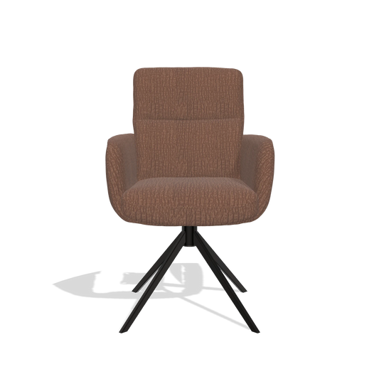 Silla de comedor con reposabrazos Toby 6718 en tela Energy 96 (marrón), base giratoria en negro, vista frontal