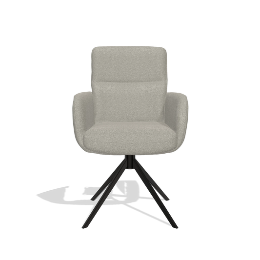 Silla de comedor con reposabrazos Toby 6718 en tela Glory 01 (greige), base giratoria en negro, vista frontal