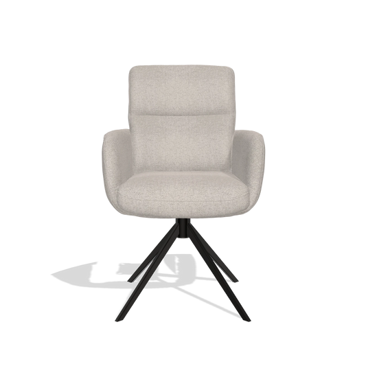 Silla de comedor con reposabrazos Toby 6718 en tela Glory 196 (rosa palo), base giratoria en negro, vista frontal