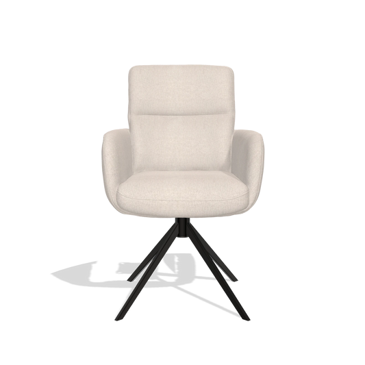 Silla de comedor con reposabrazos Toby 6718 en tela Guard 01 (gris claro), base giratoria en negro, vista frontal