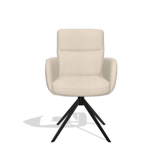 Silla de comedor con reposabrazos Toby 6718 en tela Guard 05 (gris claro), base giratoria en negro, vista frontal