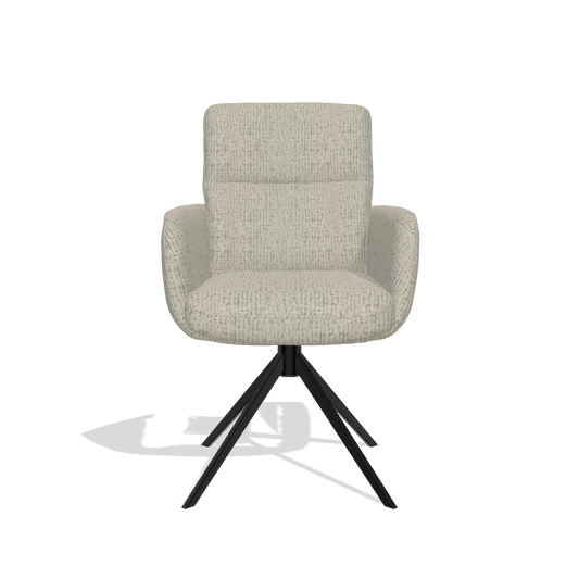 Silla de comedor con reposabrazos Toby 6718 en tela Horta 05 (greige), base giratoria en negro, vista frontal