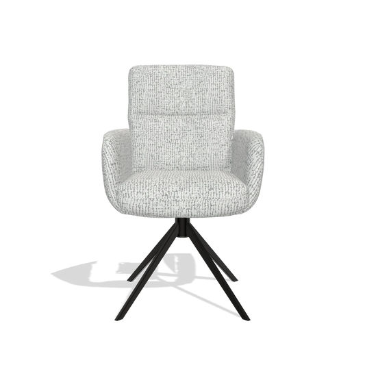 Silla de comedor con reposabrazos Toby 6718 en tela Horta 101 (gris claro), base giratoria en negro, vista frontal