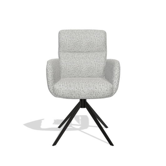 Silla de comedor con reposabrazos Toby 6718 en tela Horta 106 (gris claro), base giratoria en negro, vista frontal