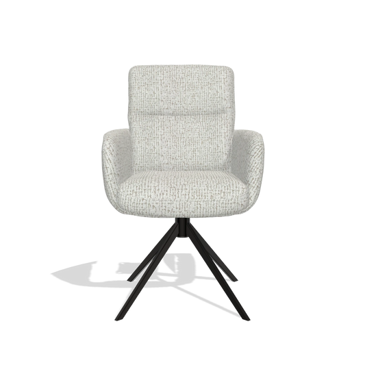 Silla de comedor con reposabrazos Toby 6718 en tela Horta 186 (gris claro), base giratoria en negro, vista frontal