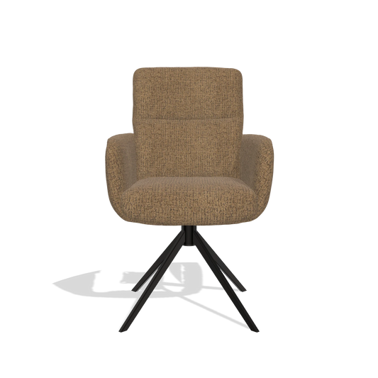 Silla de comedor con reposabrazos Toby 6718 en tela Horta 23 (oliva), base giratoria en negro, vista frontal
