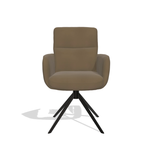 Silla de comedor con reposabrazos Toby 6718 en Piel A802 (oliva), base giratoria en negro, vista frontal